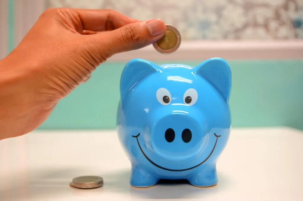Depositing into a piggy bank representing policy funding over time
